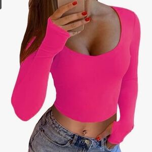 Vibrant Pink New XL Long Sleeve Crop Top